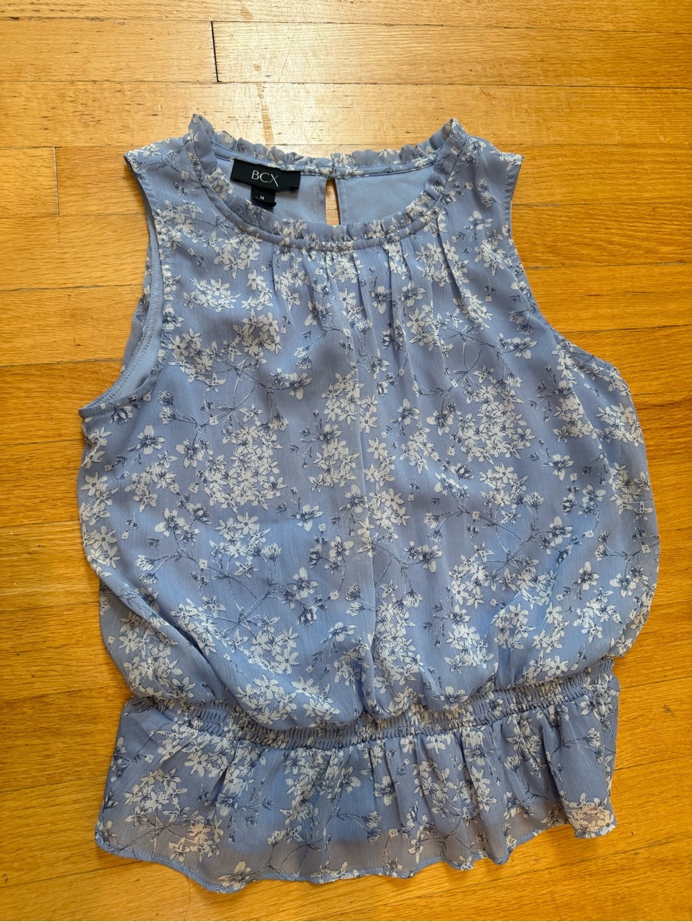 BCX Light Blue Floral Ruffle-Hem Sleeveless Camisole